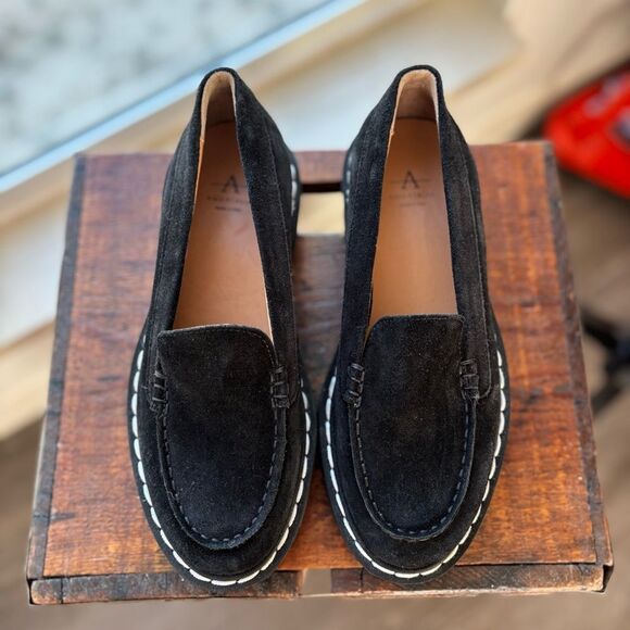 Aquatalia Honora Suede Leather Loafers Black 7 NWOB - Picture 7 of 11